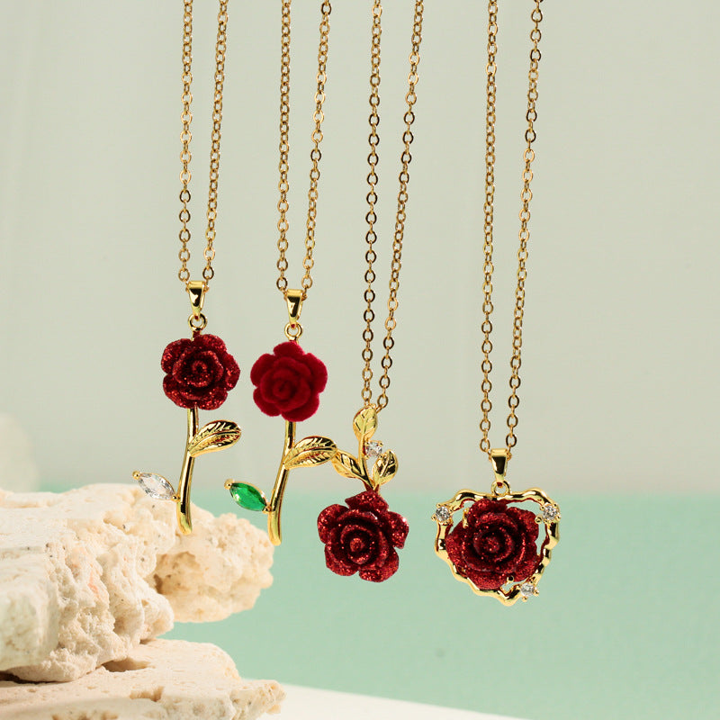 Rose Full Diamond Light Luxury Temperament Gorgeous Necklace