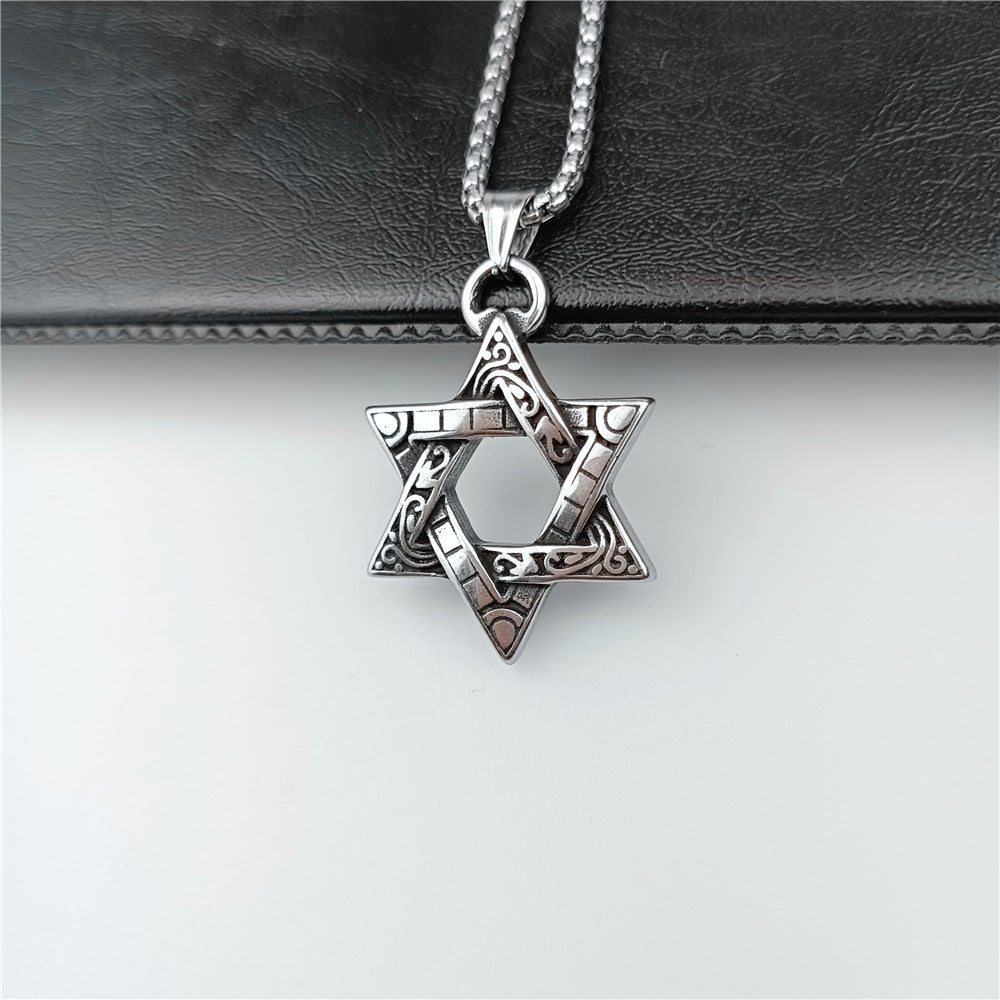 Men's Retro Six-pointed Star Magic Hollow Stainless Necklaces