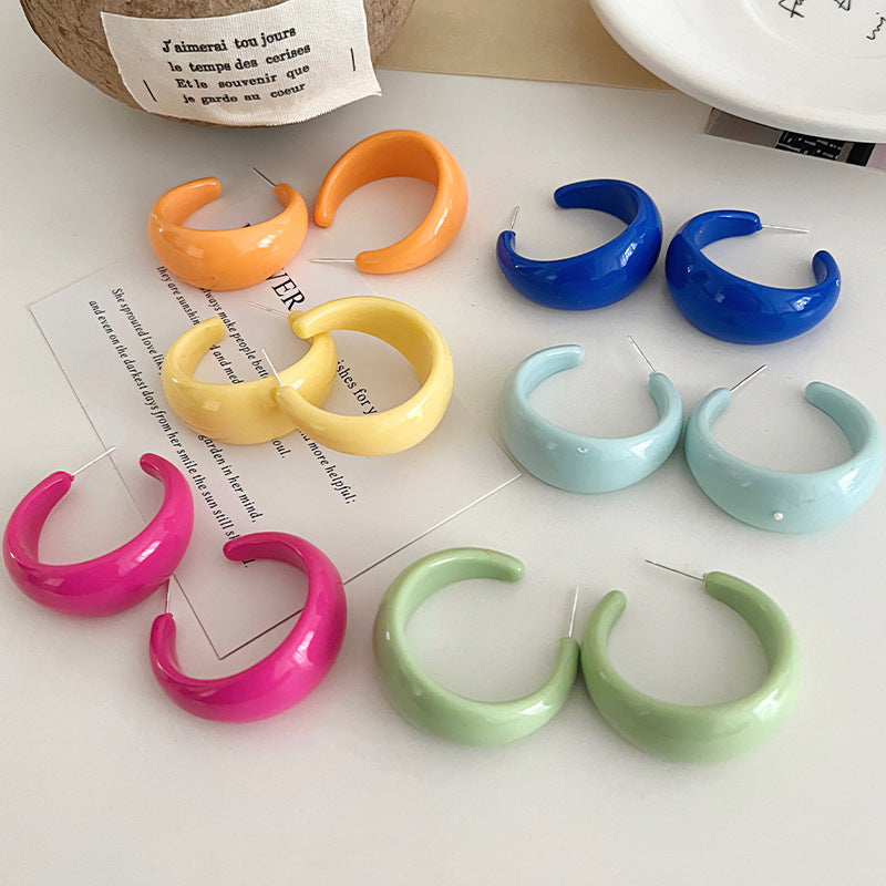 Women's Glossy Solid Color Circle Colorful Trendy Cream Ear Earrings