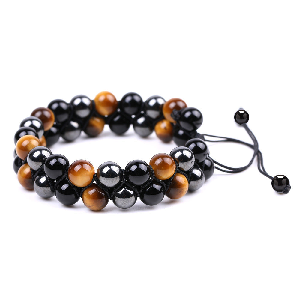 Men's Natural Tigereye Woven Black Magnet Yoga Bracelets