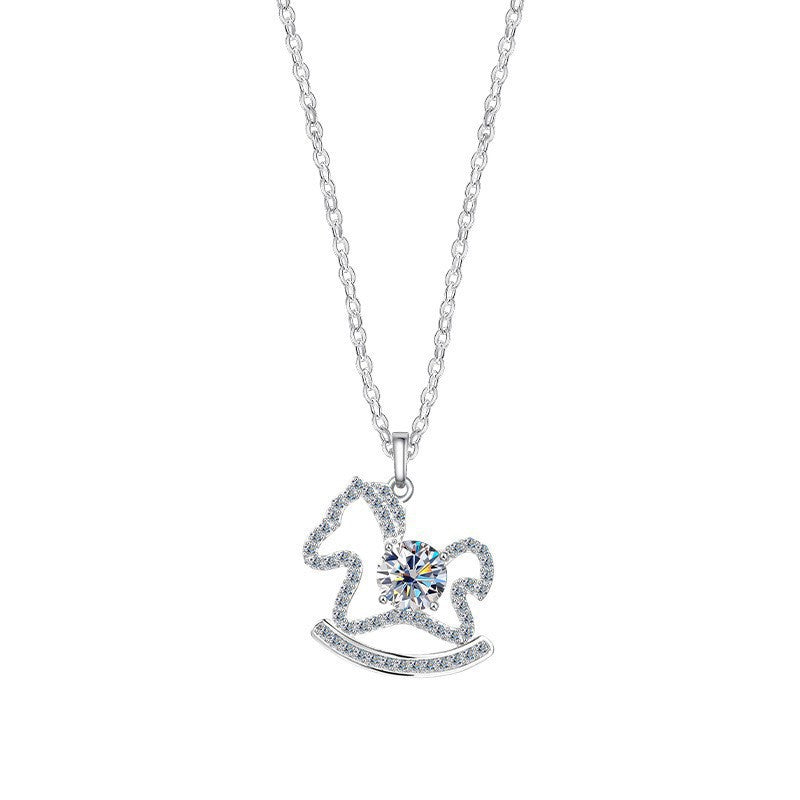 Sterling Sier Moissanite Small Wooden Horse Female Clavicle Chain High Necklaces