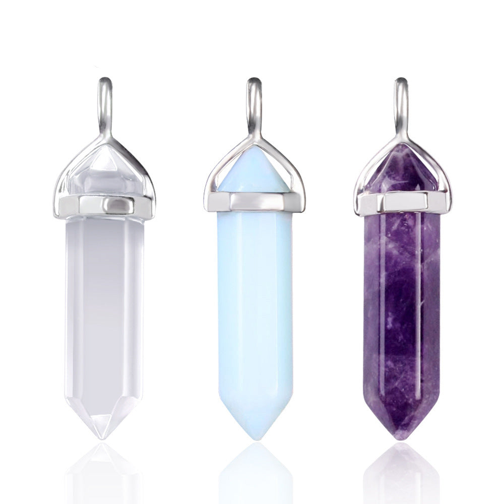 Stone Crystal Agate Bullet Hexagon Prism Pendant