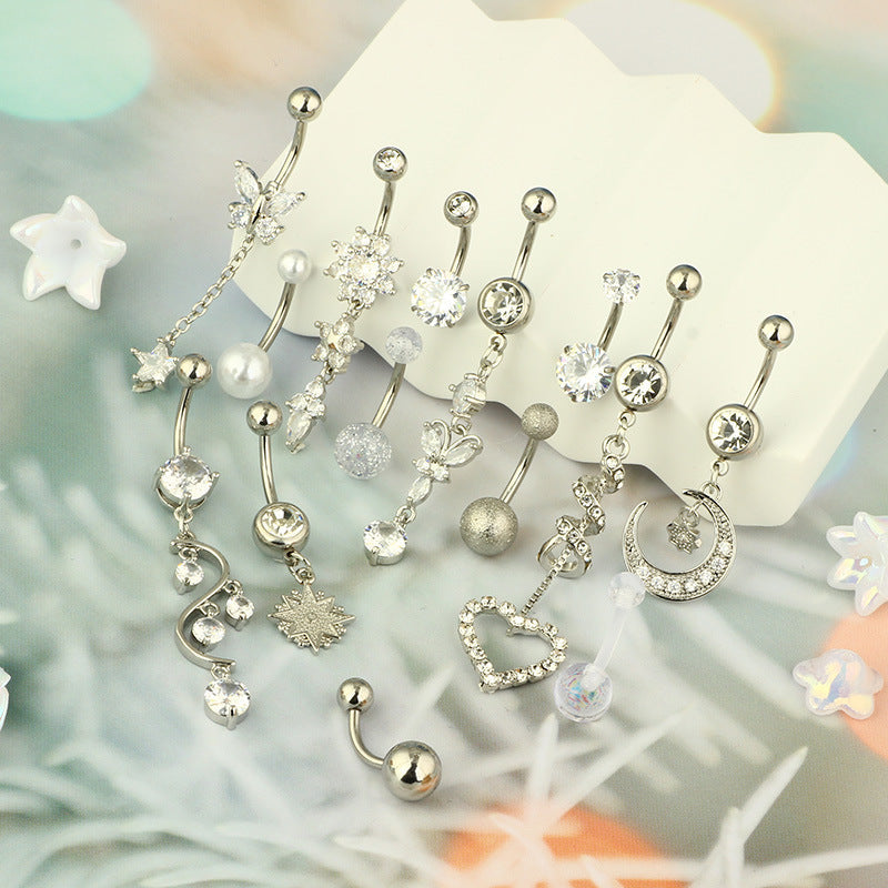 Popular Zircon Navel Heart-shaped Piercing Online Stud Earrings
