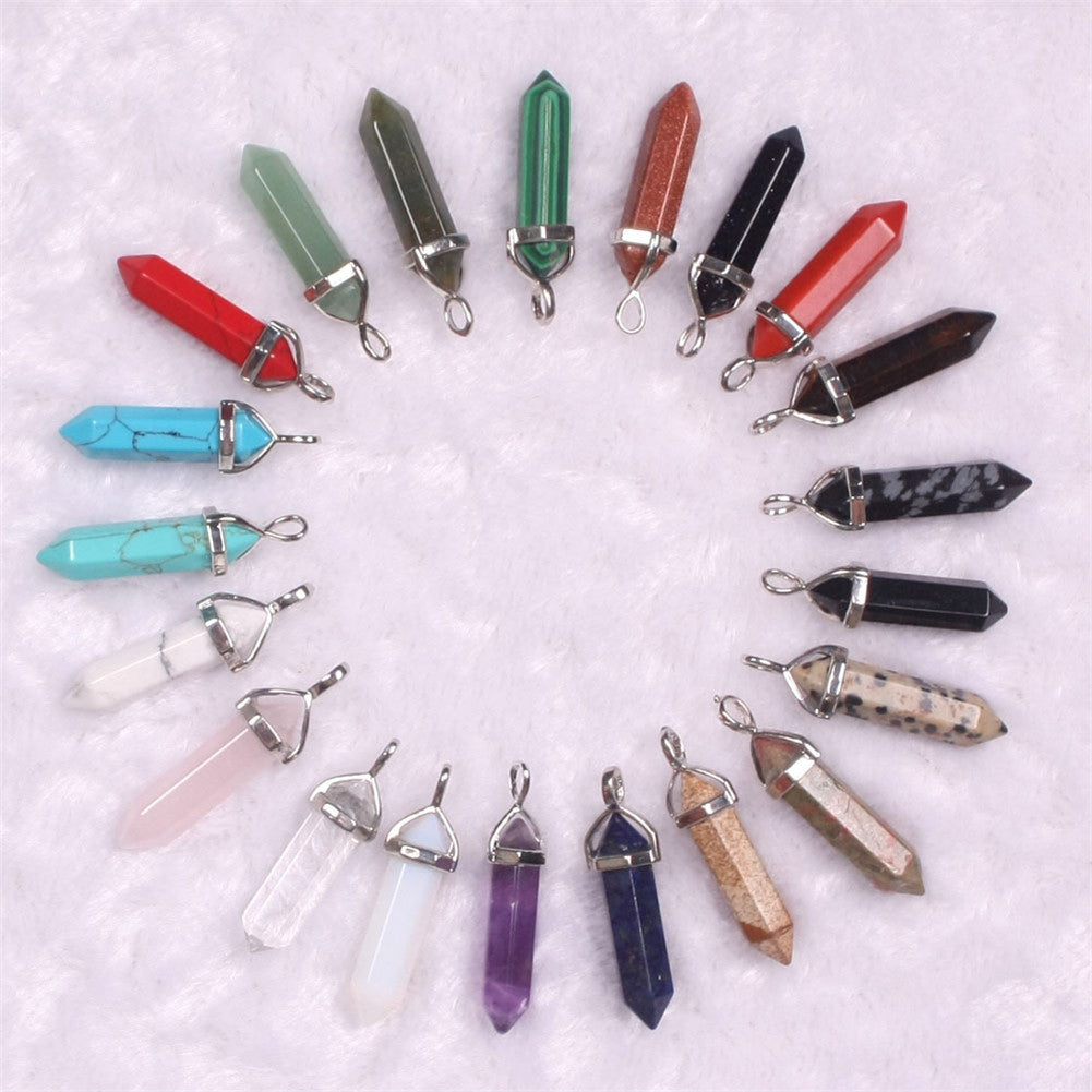 Stone Crystal Agate Bullet Hexagon Prism Pendant
