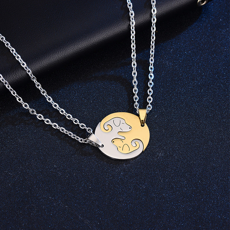 Women's & Men's Dog Couple Stitching For Girlfriends Simple Cute Korean Titanium Pendants