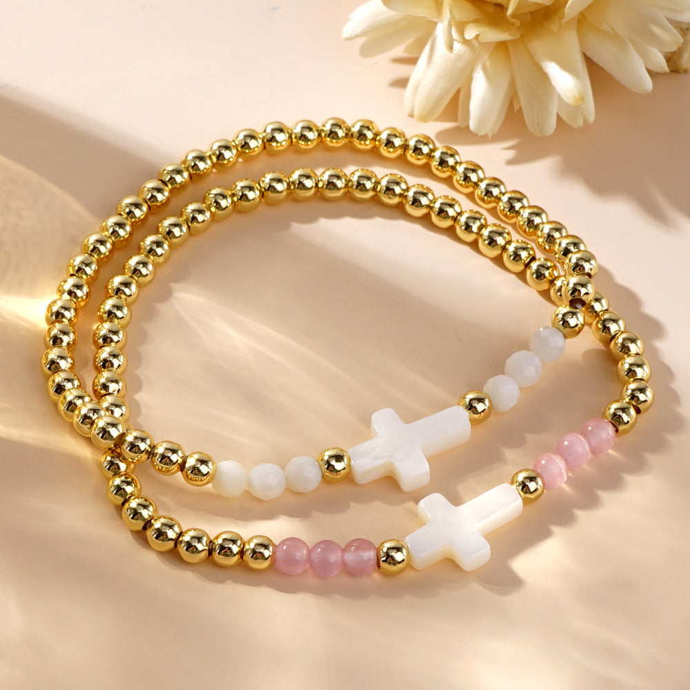 Niche Pearl Gold Copper Bead Stacked Bracelet