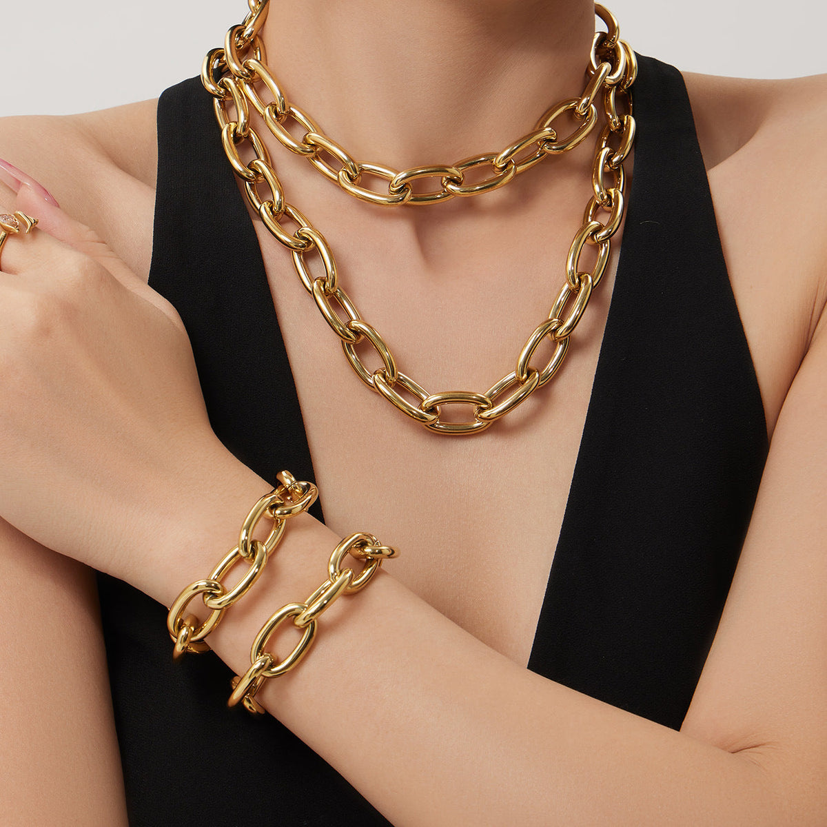 Thick Chain Stainless Steel Gold Plated Jewelry Set