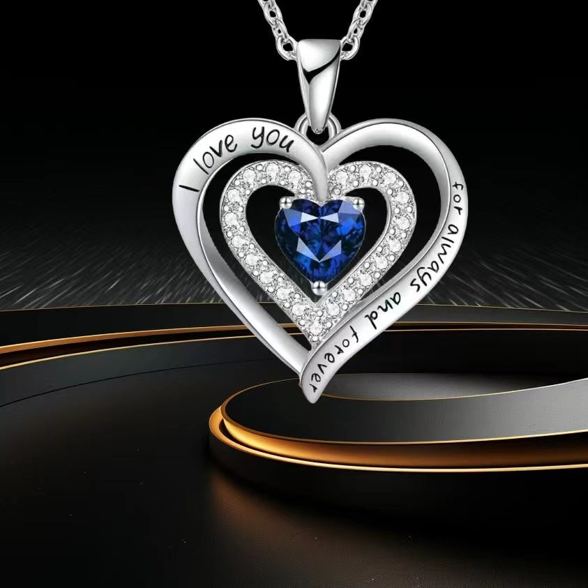 Birthstones Double Heart Shape With Diamond December Necklaces
