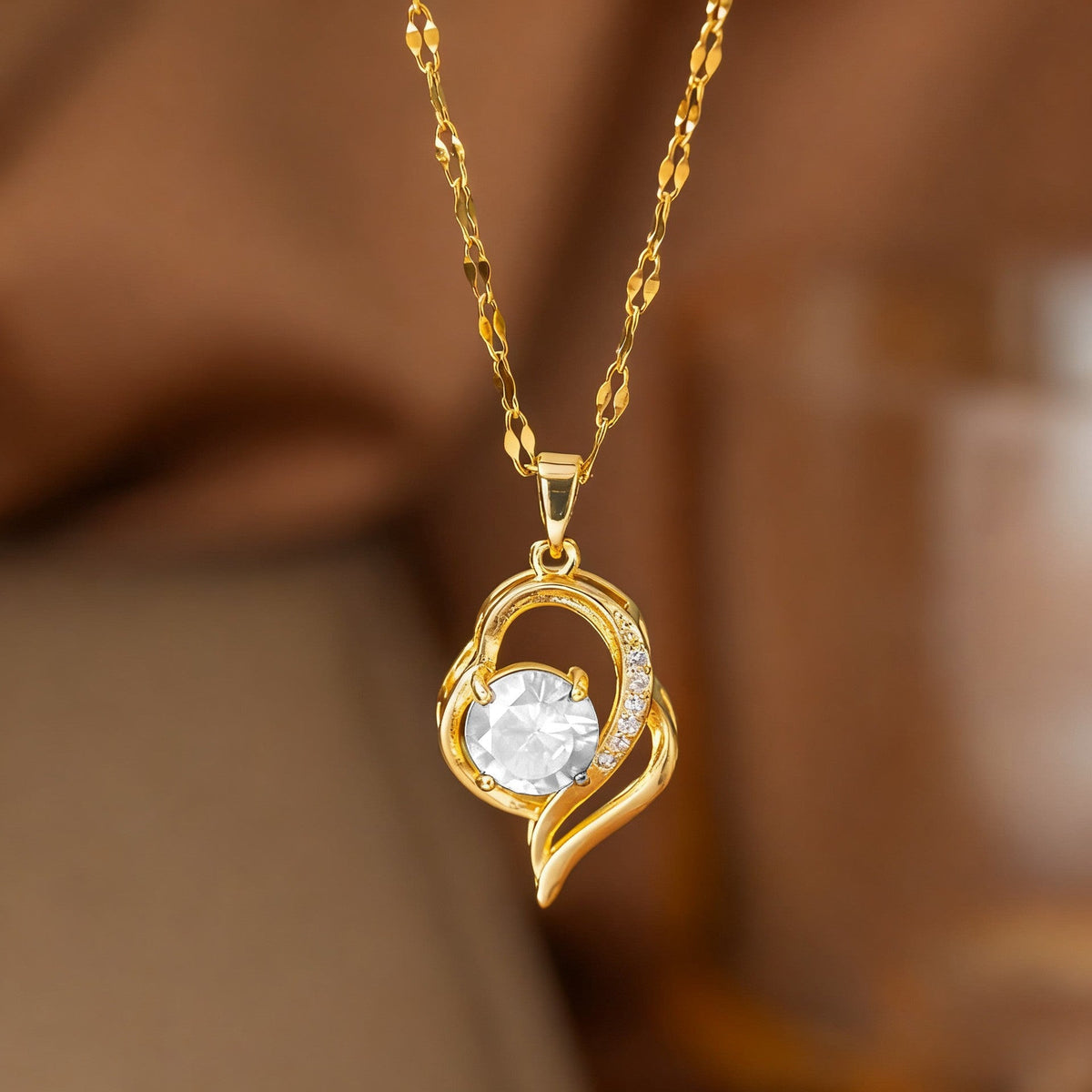 Steel Female Micro Inlaid Pink Diamond Necklace