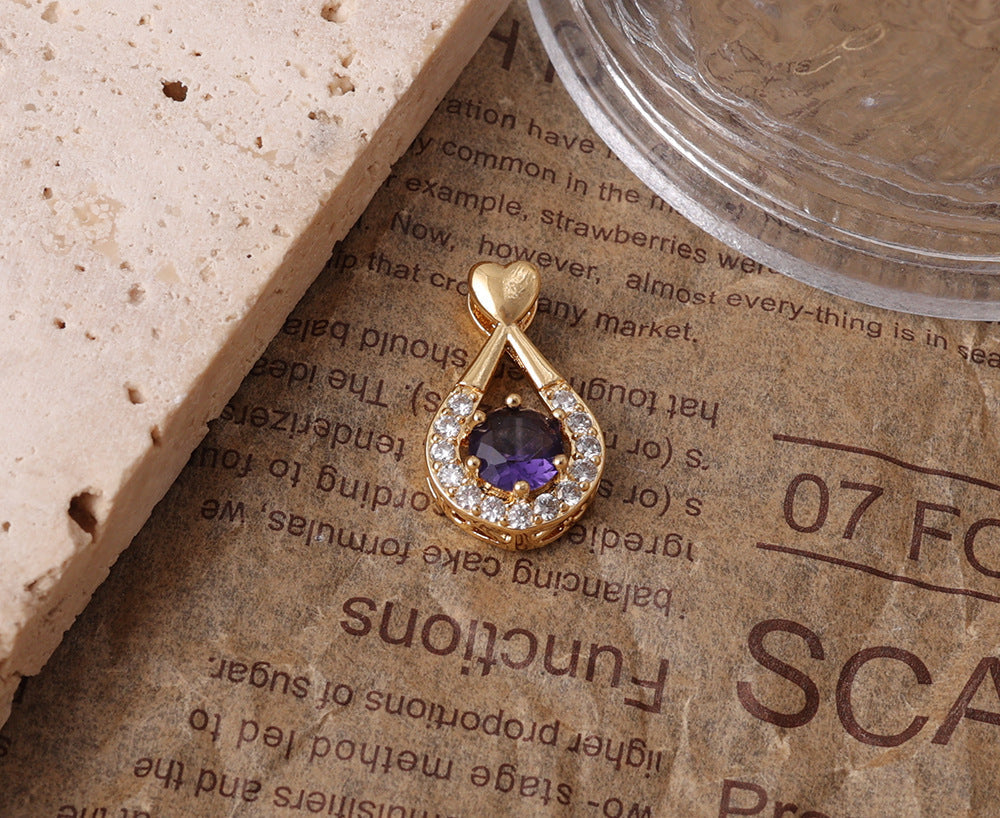 Golden Drop-shaped Amethyst Jeweled Elegant Graceful Pendant