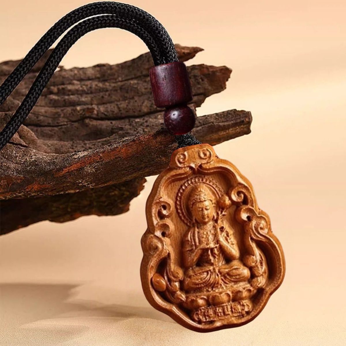 Natural Real Peach Wood Buddha Twee Zodiac Pendant