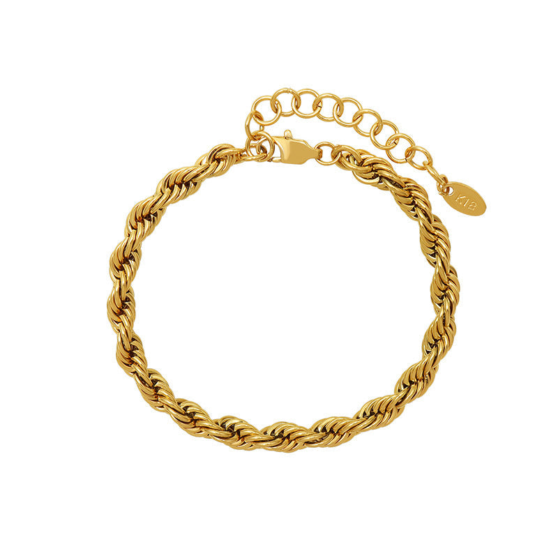 French Thick Hemp Flowers Twisted Titanium Steel Gold-plated Cold Bracelets