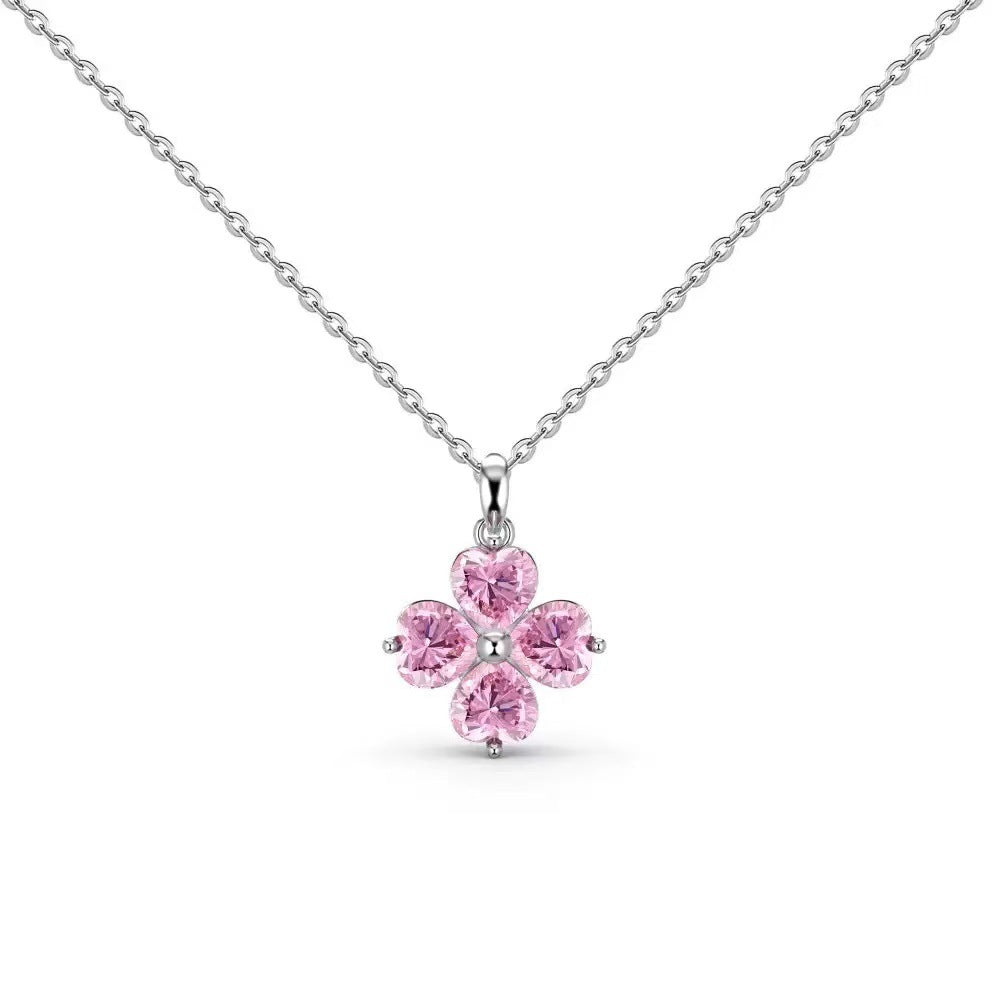 Women's Sier Female Clover Loving Heart Zircon Inlaid Exquisite Jewelry Set