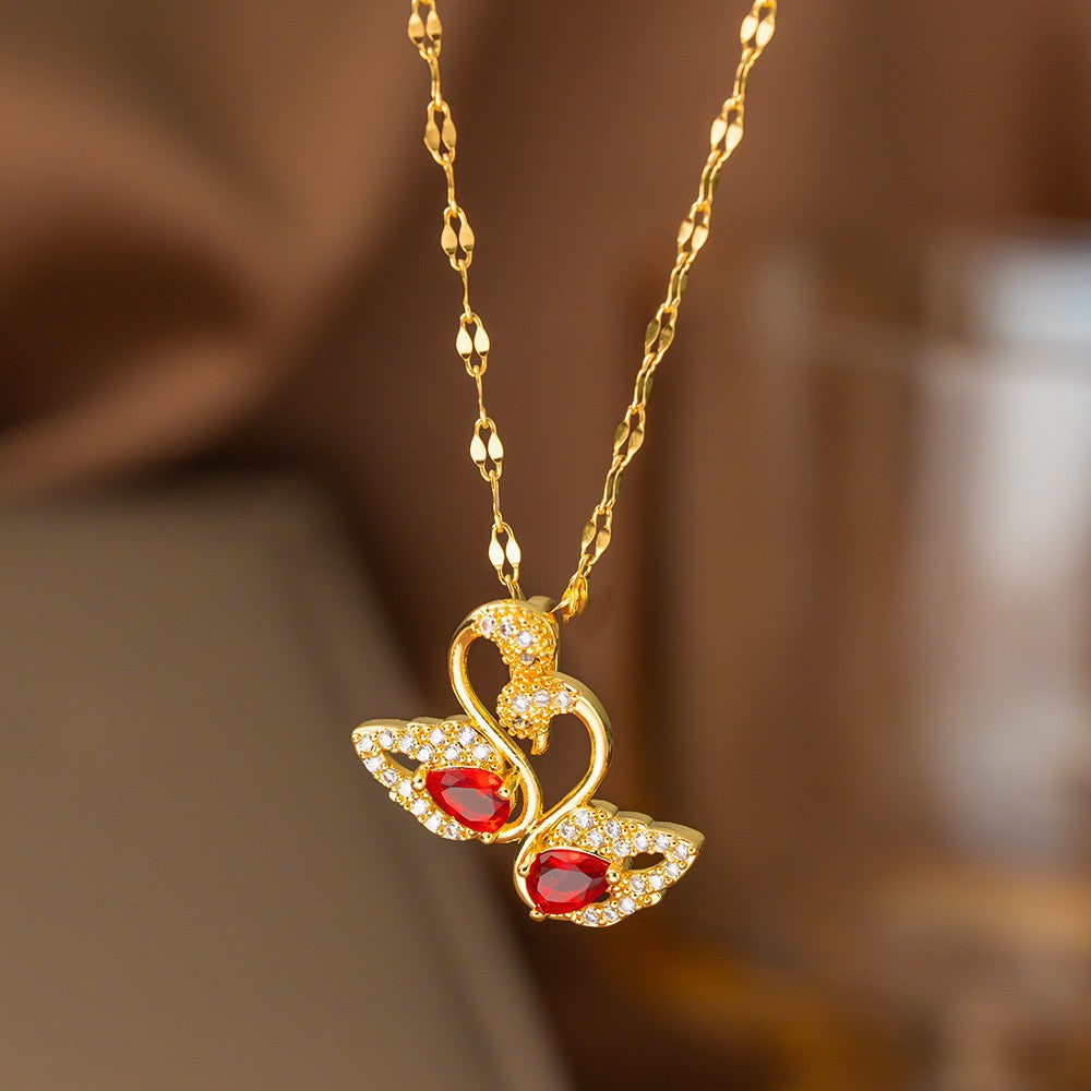 Steel Female Micro Inlaid Pink Diamond Necklace