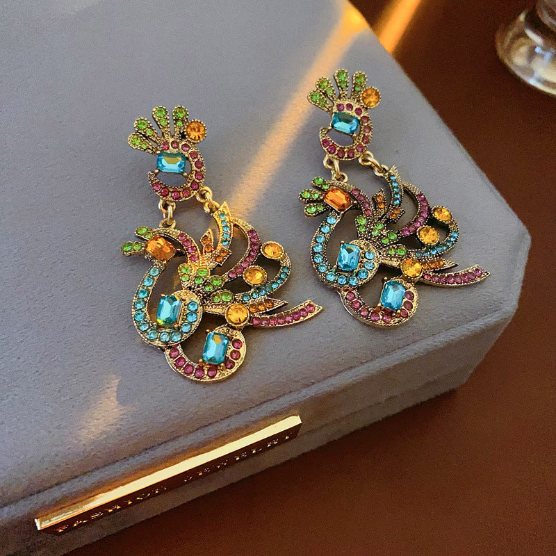 Sier Needle Flower Ear Retro Easy Matching Sweater Chain Exquisite Jewelry Set