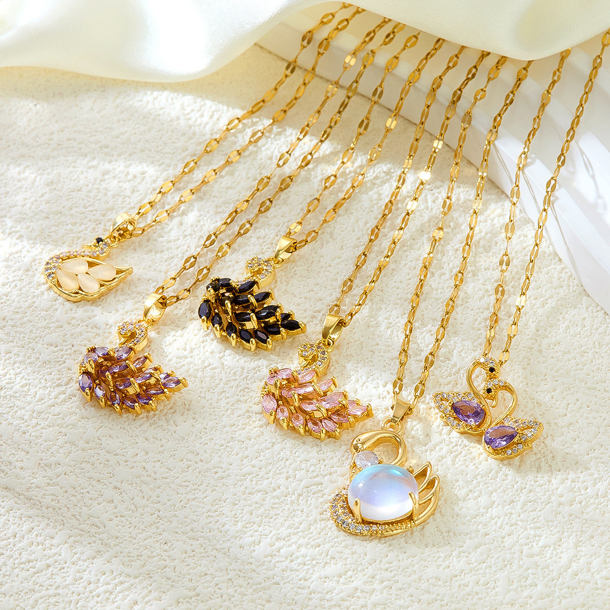 Inlaid Zircon Swan Titanium Steel Female Summer Necklace