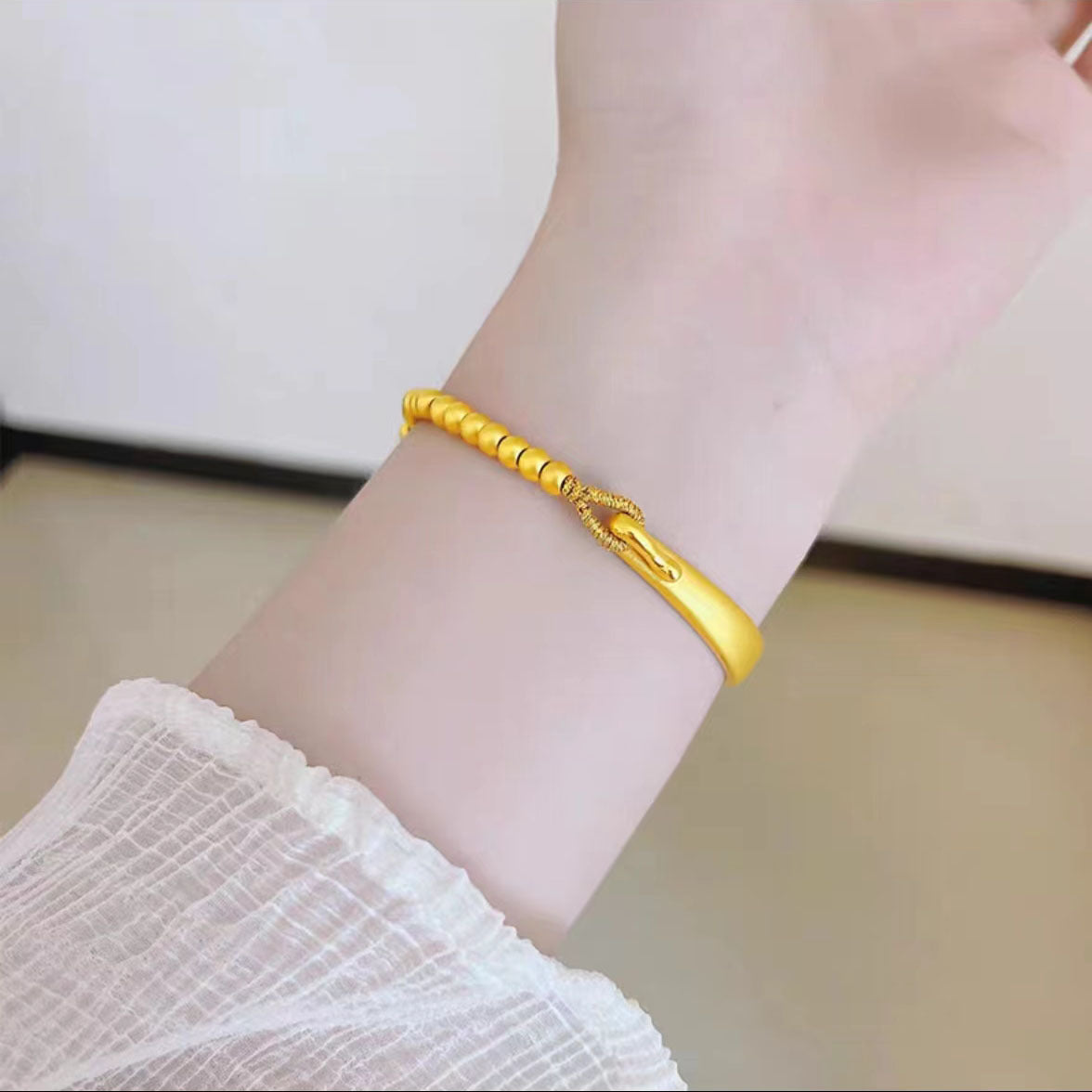 Women's Vietnam Placer Gold Lily Half Bell Pearl Peach Blossom Gifts Bracelet