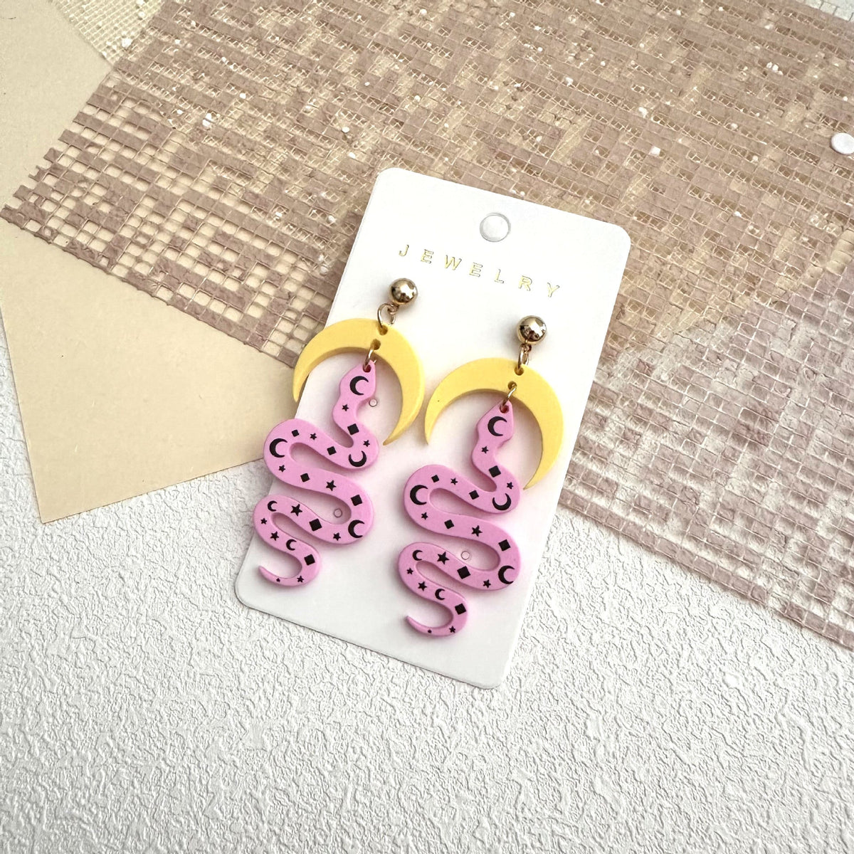 Women's Acrylic Moon Snake Animal Bee Frog Cat Long Earrings