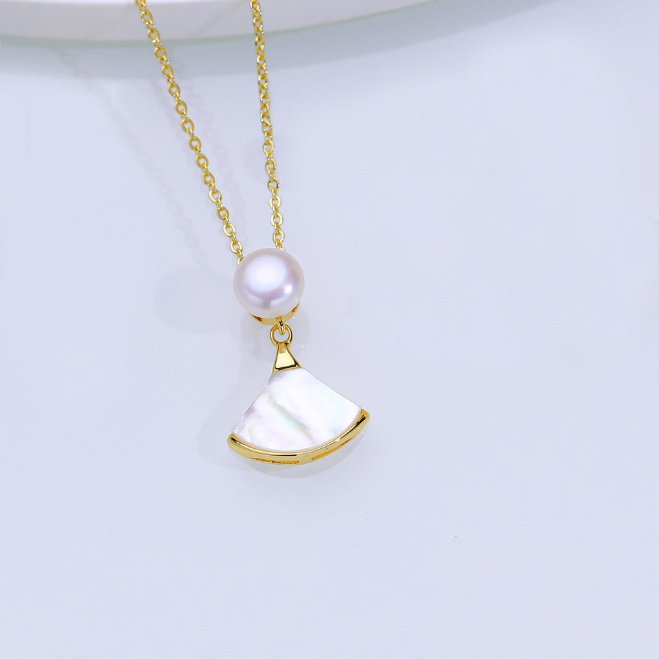 Skirt Natural Freshwater Pearl Ear Three-piece Suit Shell Fan-shaped Advanced Rings