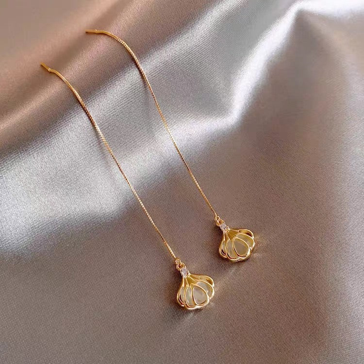 Tassel High-grade Sier Needle Metal Light Luxury Pearl Rings