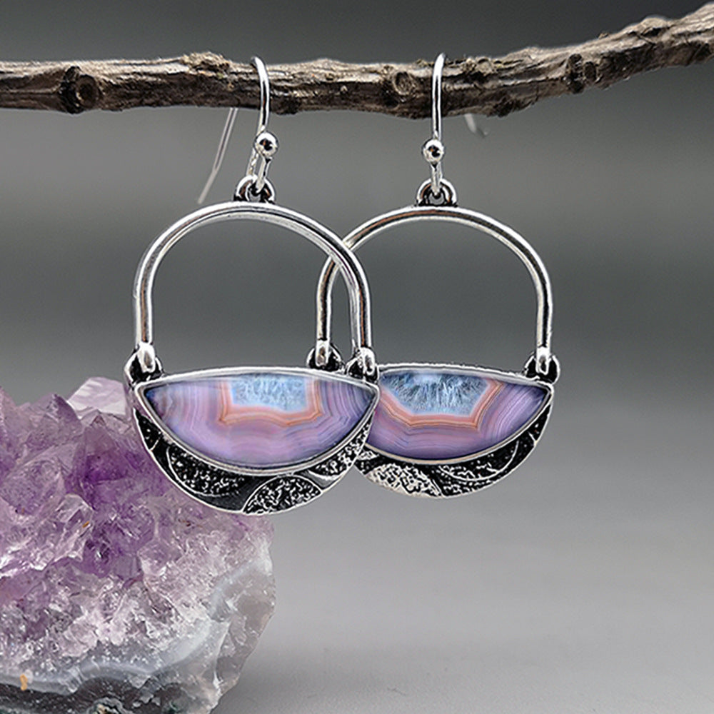 Purple Agate Sier Oxide Vintage Gemstone Earrings