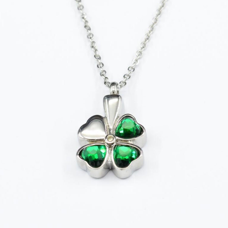 Relatives Pet Remains Hair Cinerary Casket Personality Lucky Four-leaf Necklaces