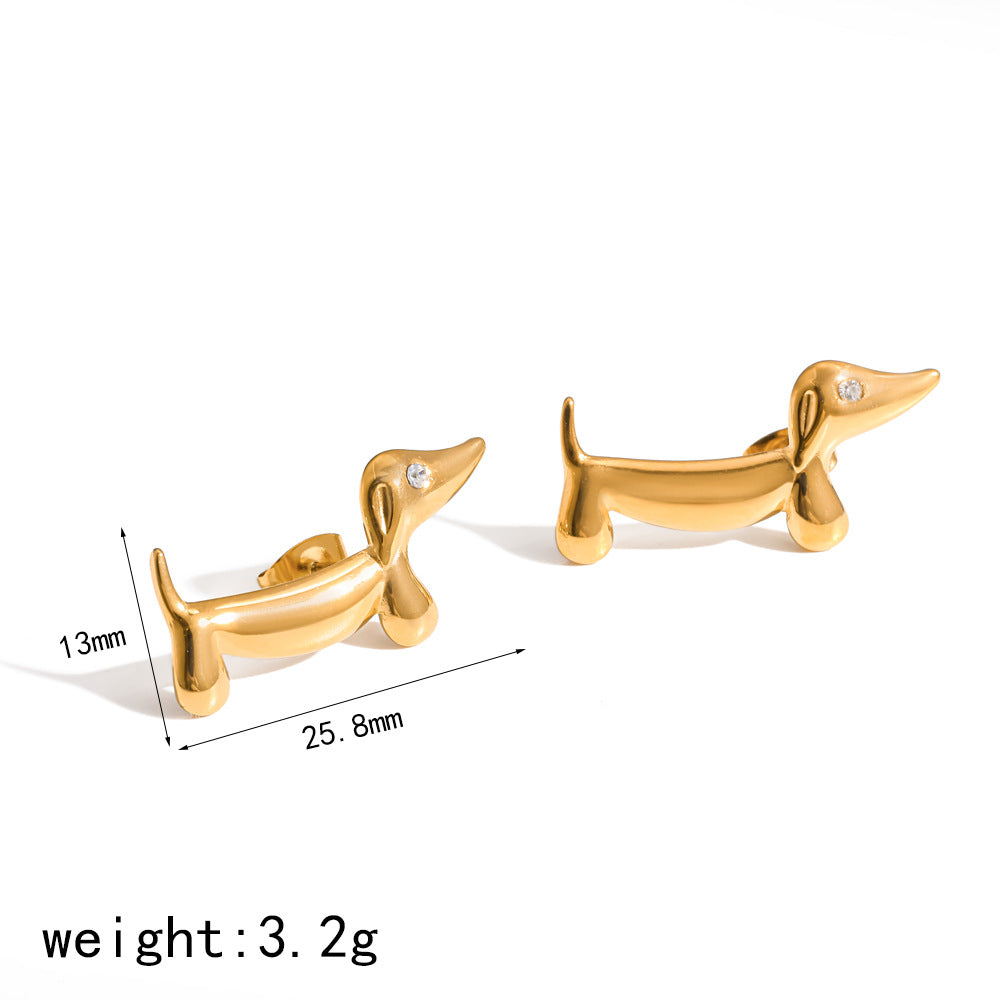 Cute Gold Puppy Sausage Dog Stainless Steel Earrings