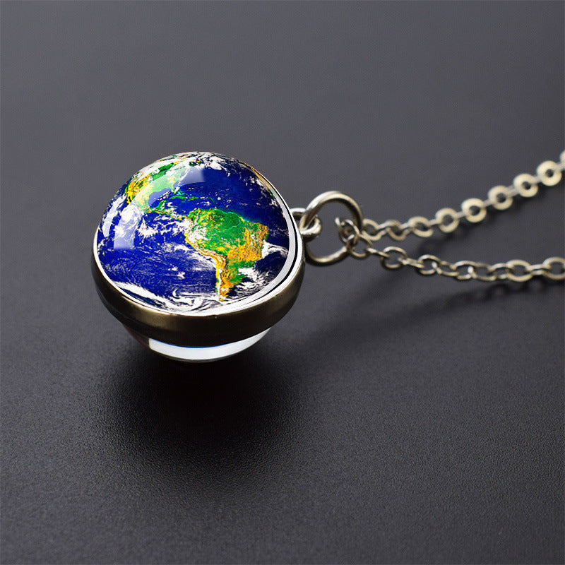 System Galaxy Nebula Double-sided Time Stone Necklace