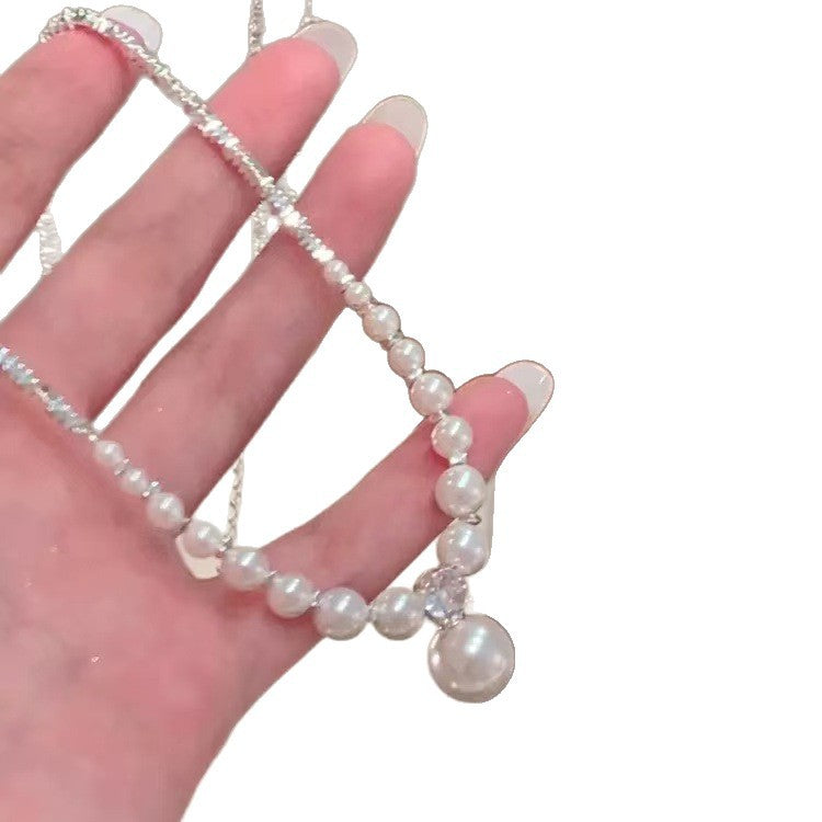 Women's Sier Pearl Small Design High-grade Simple Temperament Clavicle Chain Square Necklace