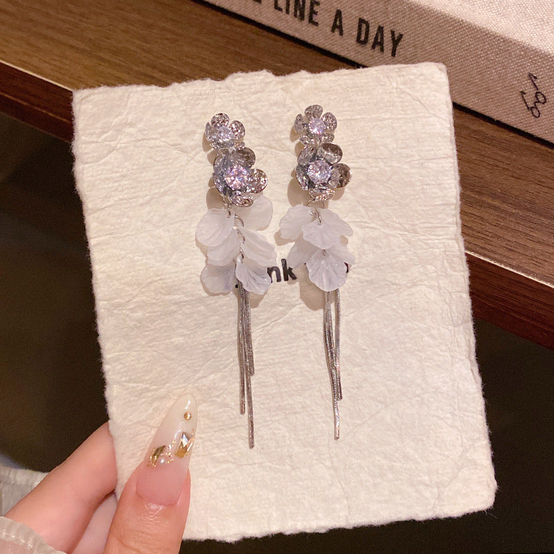 Women's Sier Needle Long Fringed Zircon For Trendy Light Earrings