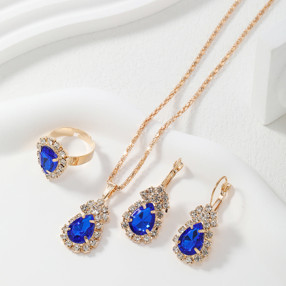 New Water Drop Heart-shaped Three-piece Jeweled Earrings