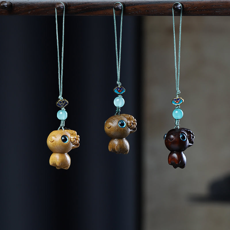 Green Sandalwood Carving Cute Animal Creative Bag Car Key Mobile Pendant