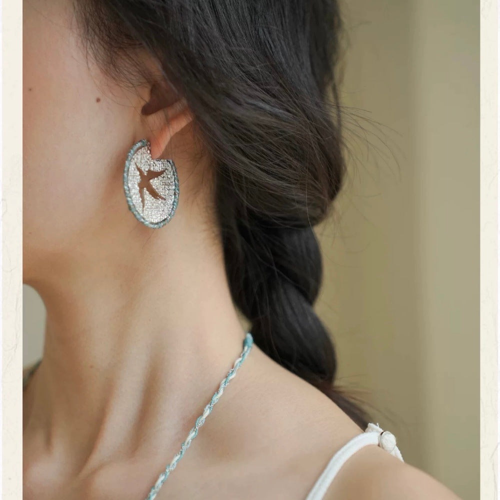 Hollow Flying Bird Round Rope Weaving Chinese Earrings