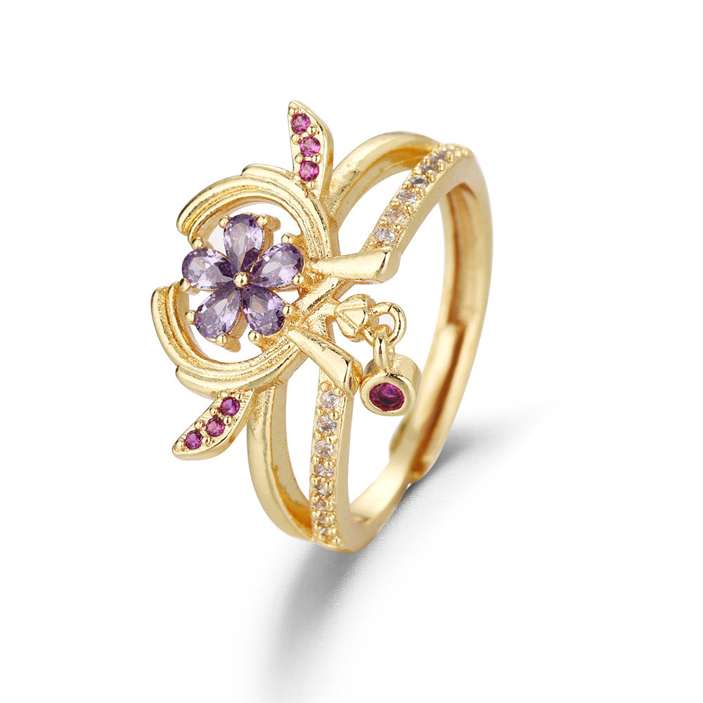 Original God Eight Heavy Micro Inlaid Purple Element Zircon Anime Rings
