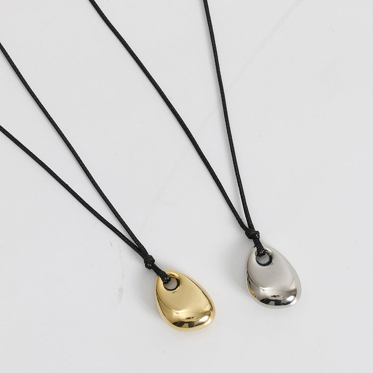 Fashionable Golden Beans Black Leather Rope Necklaces