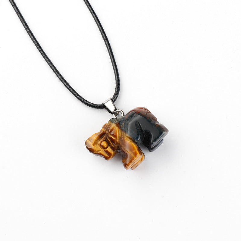 Crystal Carved Natural Agate Stone Tiger Eye Animal Pendant