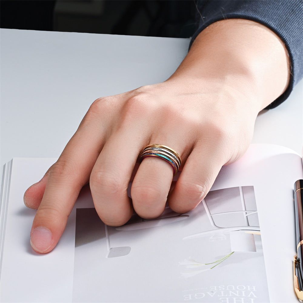 Women's & Men's Fine Fashion Frosted Electroplated Rose Gold Couple Stainless Rings