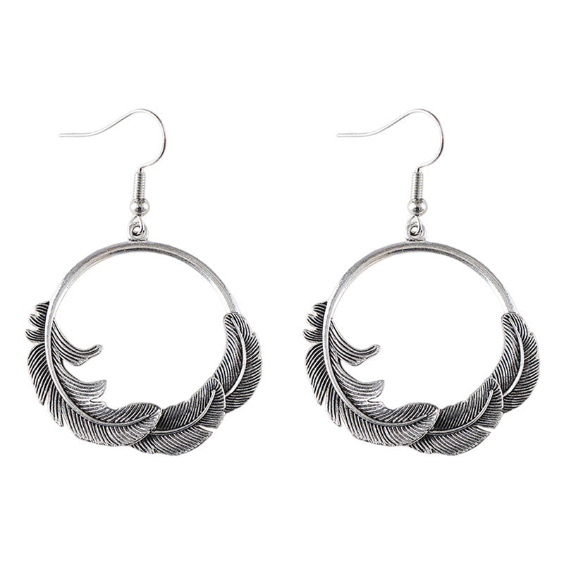 Women's Fashion Retro Round Feather Special Simple Earrings