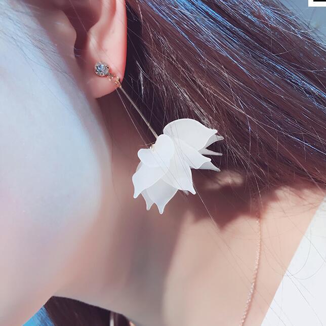 Korean Style Frosted Leaf Petal Long Flower Tassel Lotus Earrings