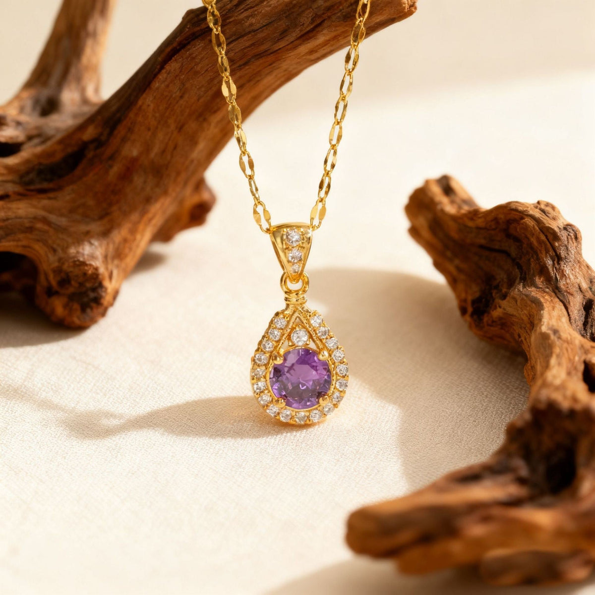 Steel Female Micro Inlaid Pink Diamond Necklace