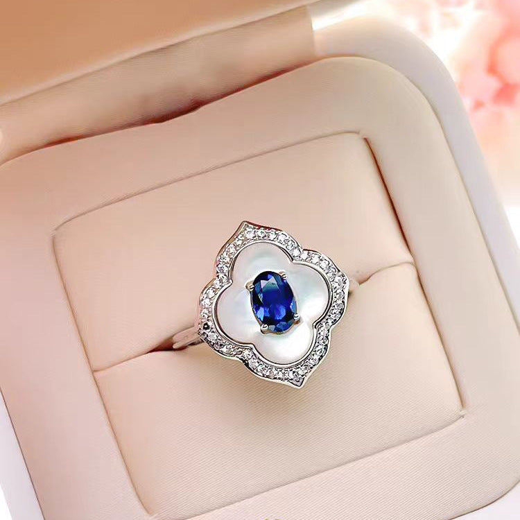 Affordable Fresh Four-leaf Clover Fritillary Rhinestone Blue Spinel Elegant Pendants