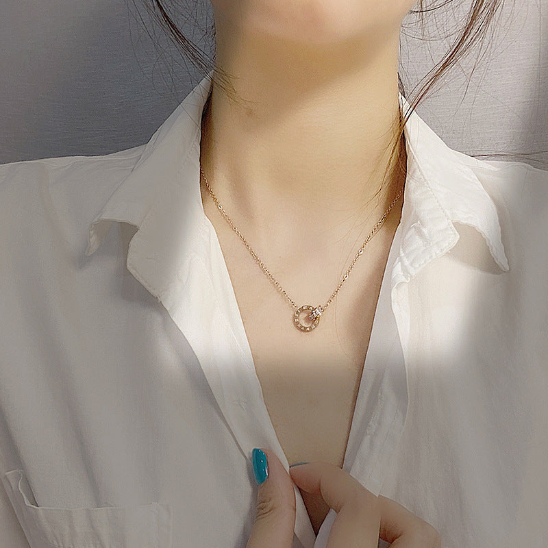 Women's Titanium Steel Diamond Inlaid Clavicle Chain Fashionable Rose Gold Live Necklace