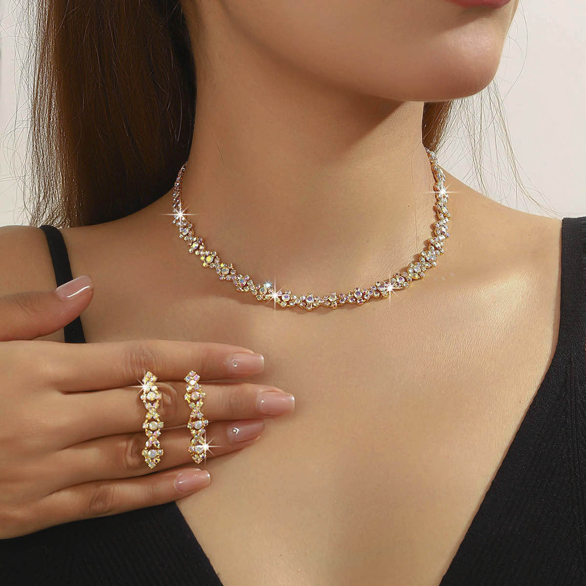 Super Beautiful Suite Rhinestone Shiny Ear Wedding Party Two-piece Dress Earrings