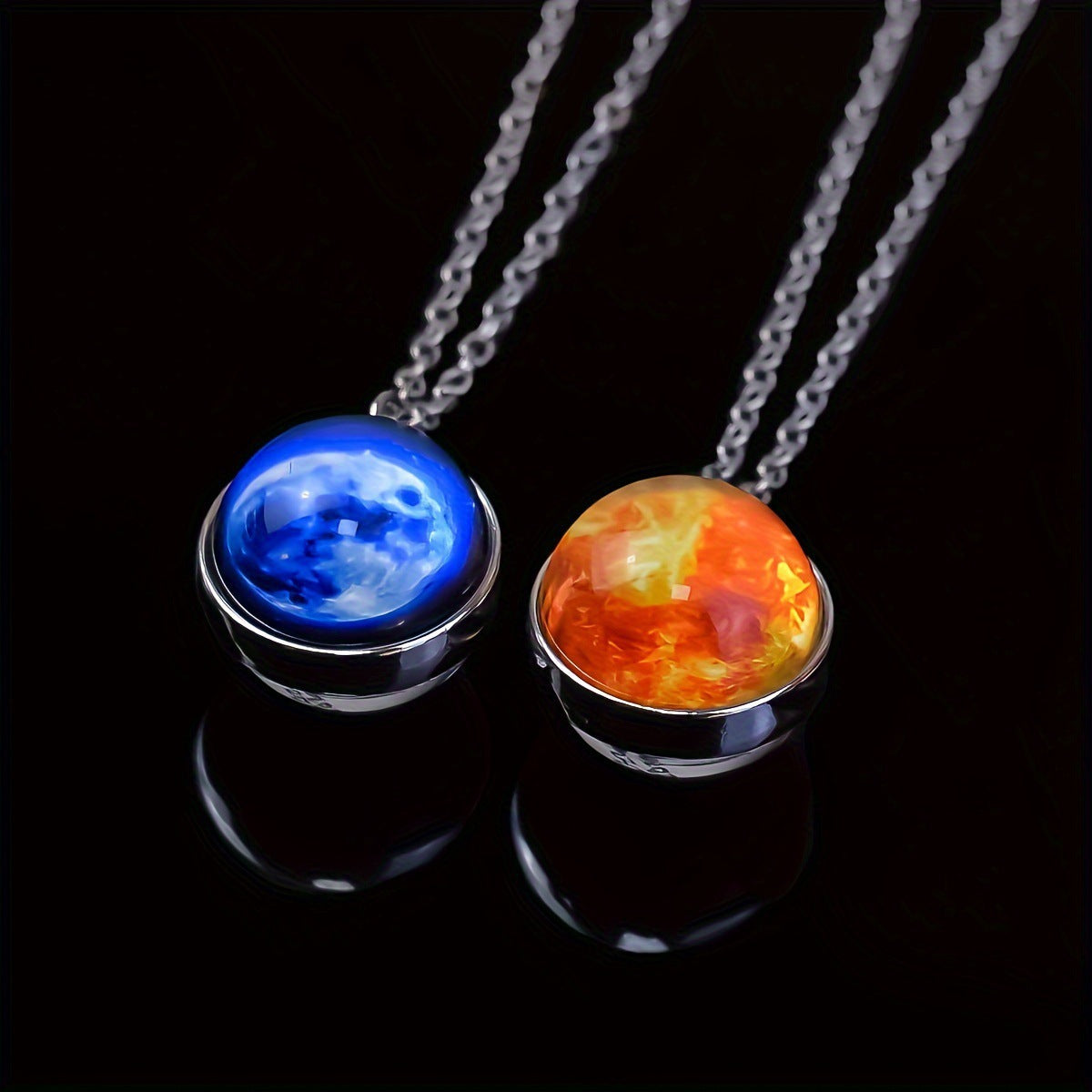 System Galaxy Nebula Double-sided Time Stone Necklace