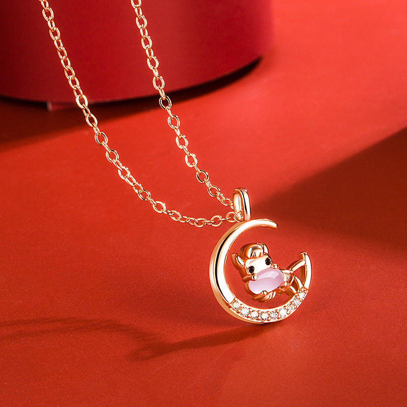 Women's Korean Style Ross Chinese Zodiac Rose Gold Pendant