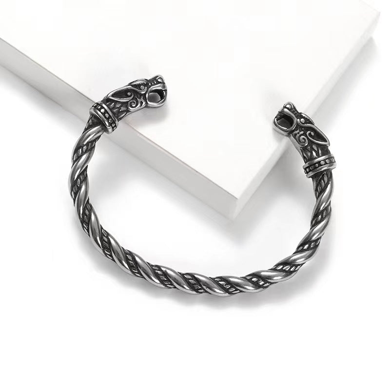 Men's Retro Nordic Viking Double Chinese Dragon Heads Bracelet