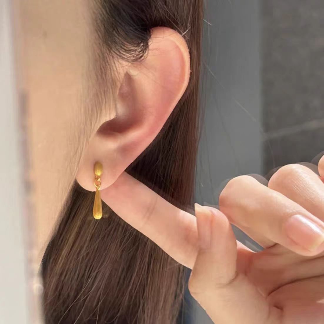 Brushed Small Water Drop High-grade Female Rings
