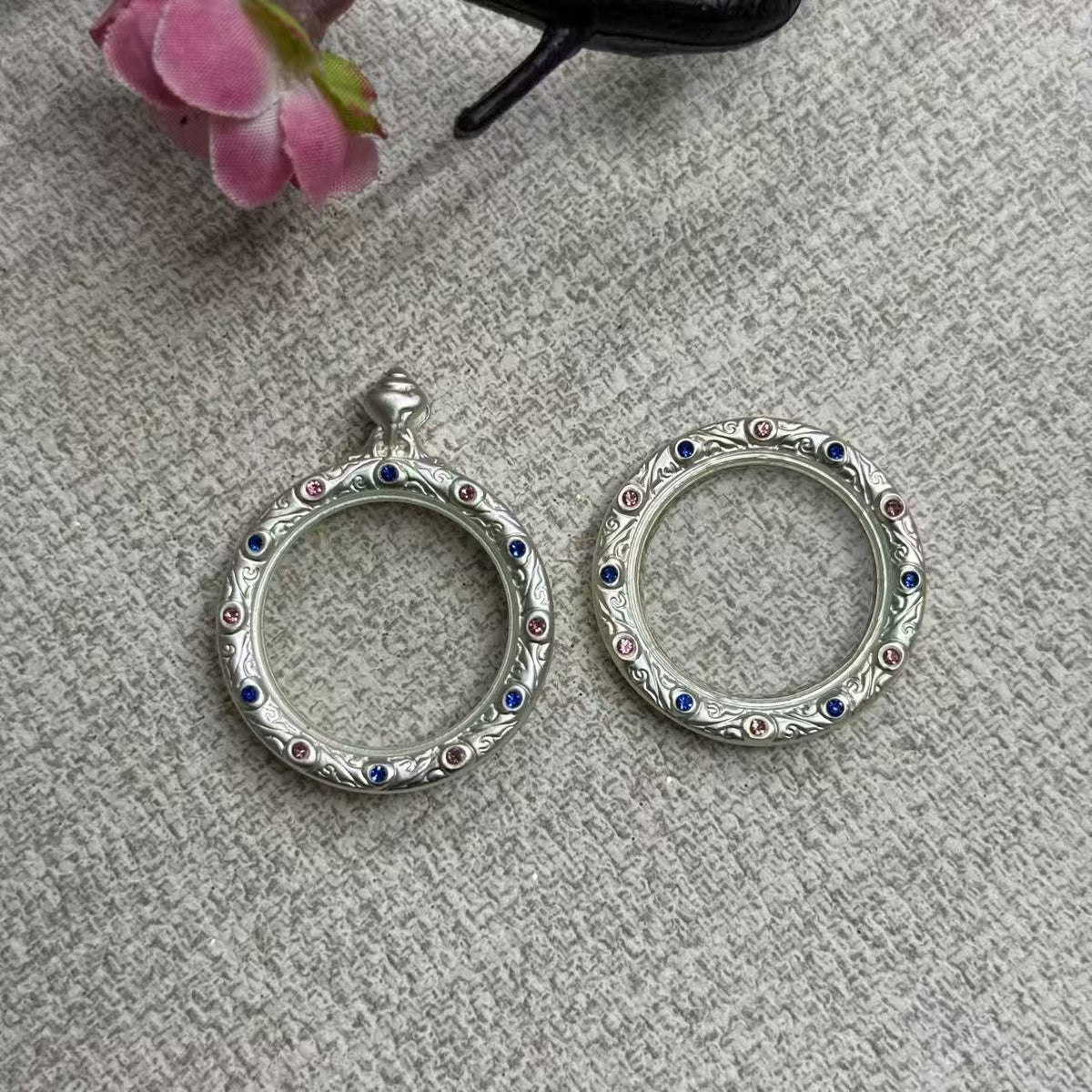Small Double-sided Hollow Square Amulet Round Pendant