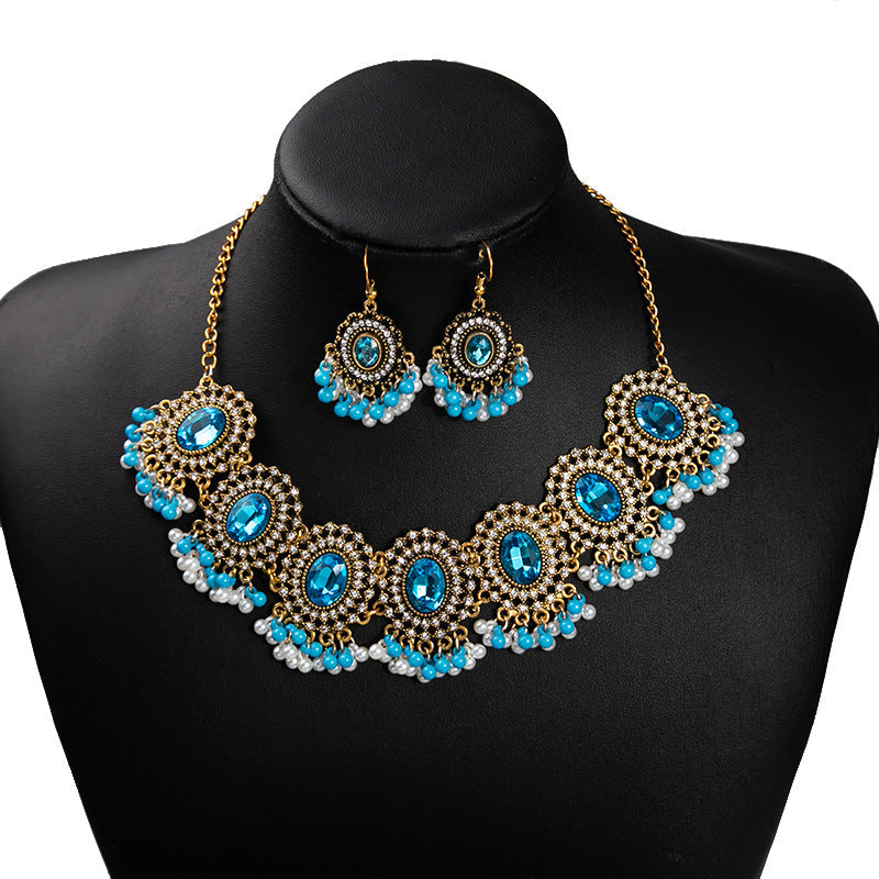 Bohemian Crystal Ethnic Style Diamond Tassel Jewelry Set