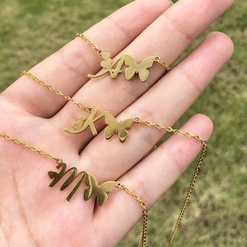 Stainless Steel Butterfly Love Letter High-grade Necklaces